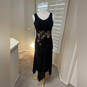 Sue Wong Black Dress with Pink Floral Embroidery